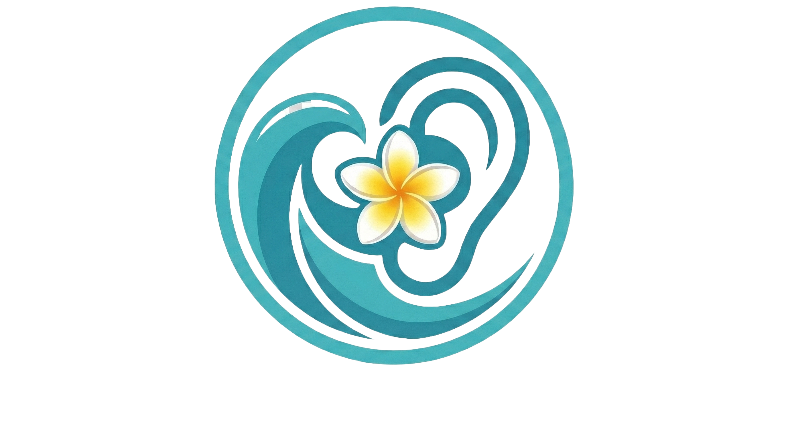 Marianas Hearing logo — an ocean wave and ear encircling a plumeria